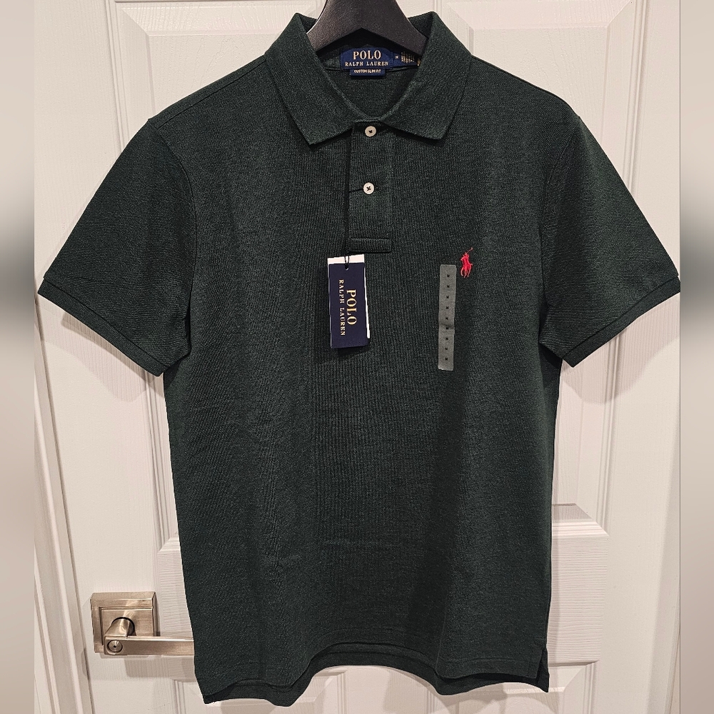 Polo by Ralph Lauren Men's Custom Slim Fit Dark Green Polo Shirt Size-M